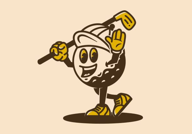 Mascot character of golf ball holding a golf stick Mascot character illustration of golf ball holding a golf stick white t shirt silhouette stock illustrations