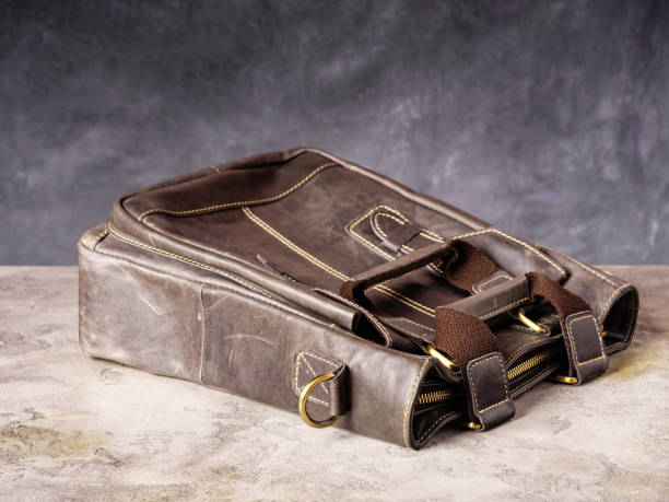 istock Brown leather business casual bag with clasp 1468745211