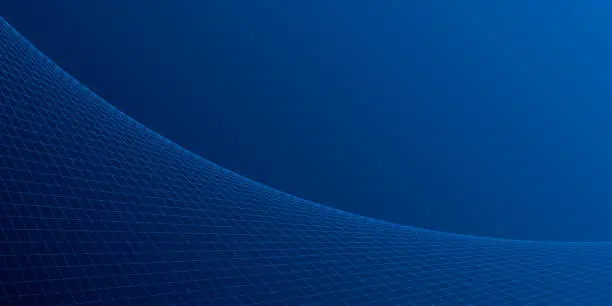 Vector illustration of Geometric background with curved 3D grid - Trendy Blue gradient