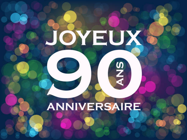 JOYEUX ANNIVERSAIRE - 90 ANS (HAPPY 90th BIRTHDAY! in French) colorful typography banner JOYEUX ANNIVERSAIRE - 90 ANS (HAPPY 90th BIRTHDAY! in French) colorful vector typography banner with bokeh anniversaire stock illustrations