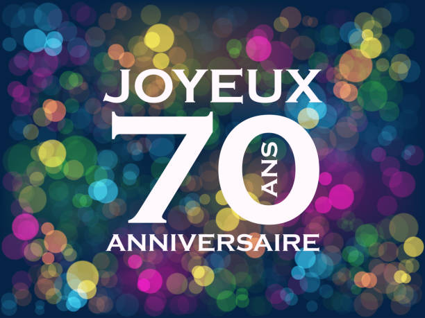 JOYEUX ANNIVERSAIRE - 70 ANS (HAPPY 70th BIRTHDAY! in French) colorful typography banner JOYEUX ANNIVERSAIRE - 70 ANS (HAPPY 70th BIRTHDAY! in French) colorful vector typography banner on bokeh background anniversaire stock illustrations