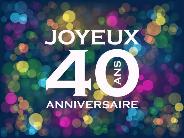Vector illustration of JOYEUX ANNIVERSAIRE - 40 ANS (HAPPY 40th BIRTHDAY! in French) colorful typography banner