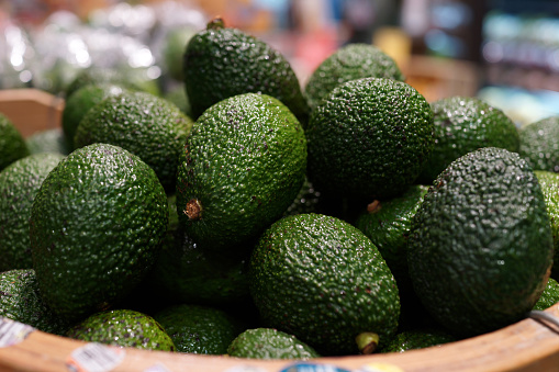Classic Mexican avocado for sale in grocery store. Natural healthy food
