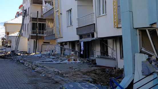 Structures heavily damaged in Turkey 2023 earthquake.