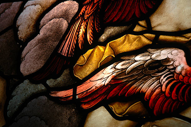 A pair of angel wings in dark toned colors stock photo