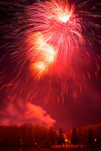 Bright multi-colored fireworks lights - fotografia de stock