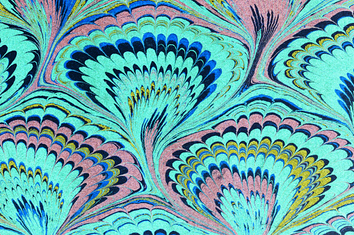 psychedelic abstract fan pattern art, paper, texture, background, turquoise colour