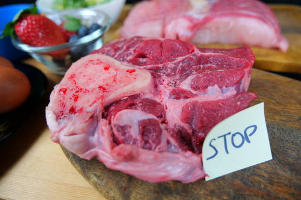 istock A slice of raw beef steak with bone marrow with a 