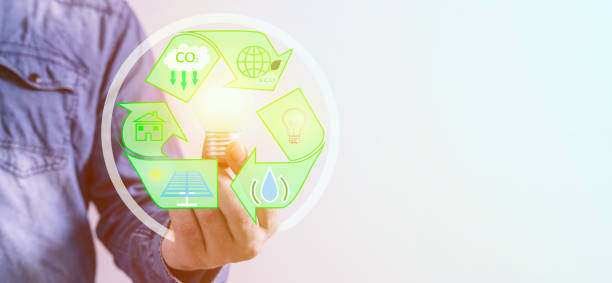 istock Person holding light bulb in recycling symbol 1468778110