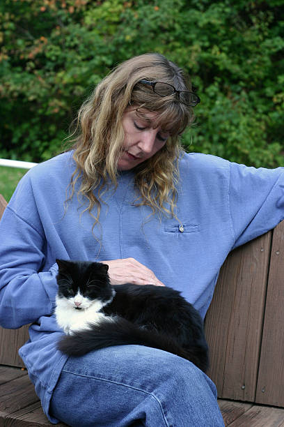 Woman with cat stock photo