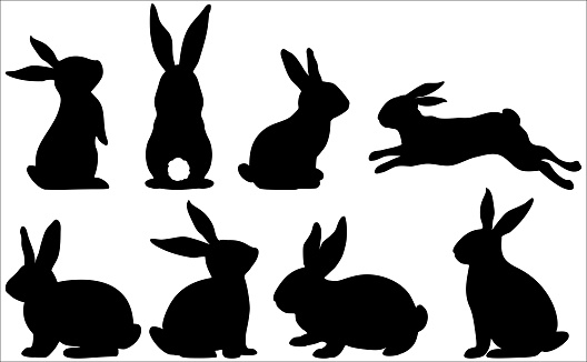 Bunny Rabbit silhouette set, isolated on white background.