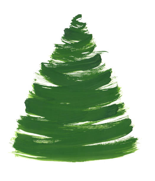 istock Hand drawn green christmas tree with one big brush stroke. Gouache bright green paint and a dry flat brush. Illustration can be used as a postcard 1468787408