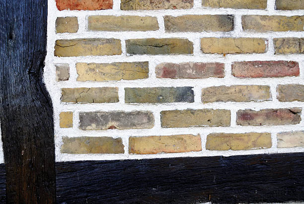 Brick and timber wall detail stock photo