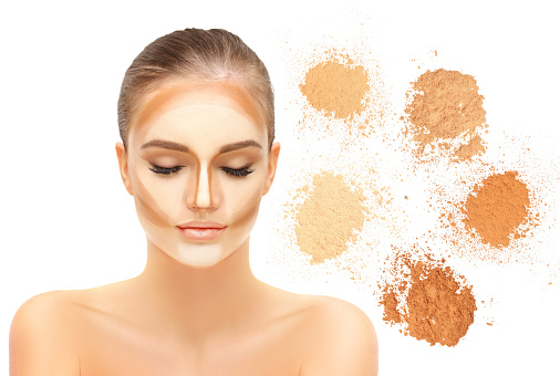 Contouring.Make up woman face. Contour and highlight makeup.