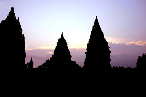 Prambanan temples at sunset stock photo