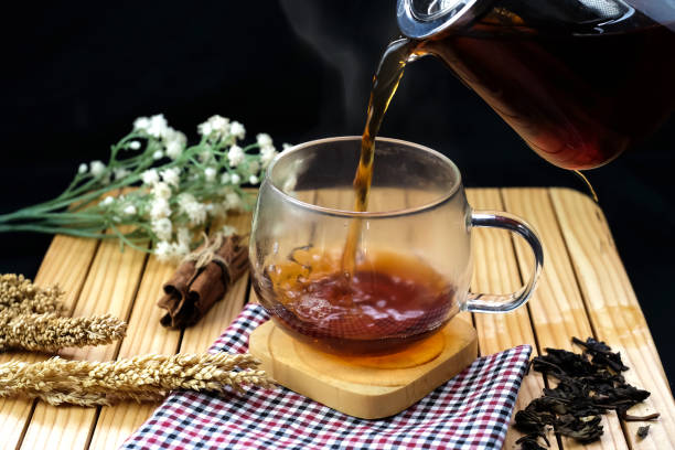 istock Herbal hot tea drink in glass with steam 1468796824
