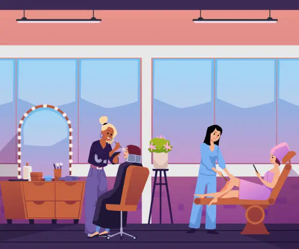 Vector illustration of Beauty salon working scene flat style, vector illustration