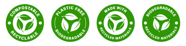 ilustrații de stoc cu semne vectoriale reciclabile, biodegradabile, compostabile - verzi. autocolante eco pentru pachet. - compostable