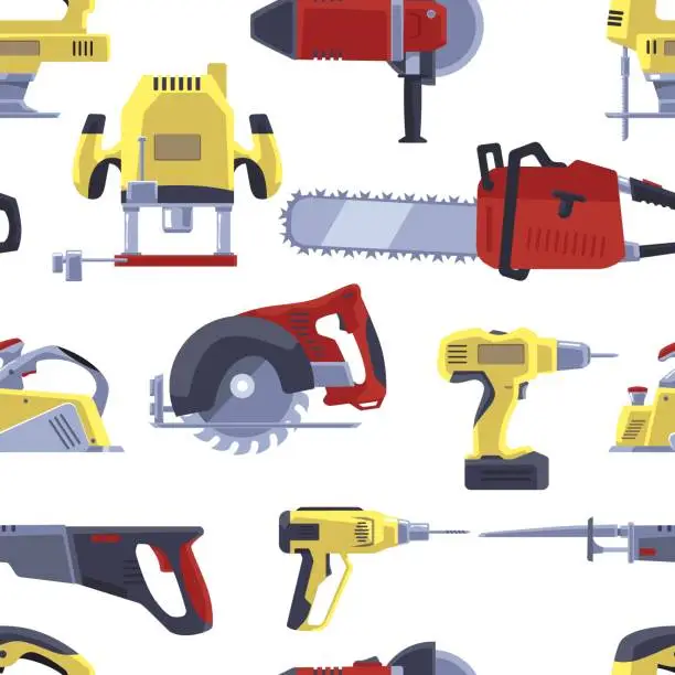 Vector illustration of Seamless pattern with power tools flat style, vector illustration