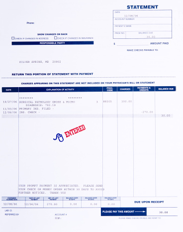 Medical bill for pathology services.  Bill is from the United States.   - See lightbox for more