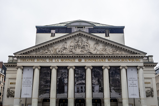 Brussels, Belgium, January 23, 2023, The Royal Theater of La Monnaie ,De Koninklijke Muntschouwburg in Dutch, is an opera house located in the center of Brussels, on Place de la Monnaie.