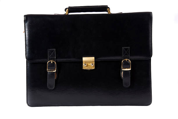 black leather briefcase front view stock photo