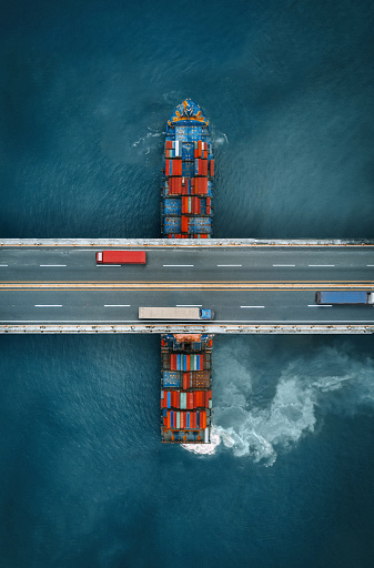 Container ship going under brief