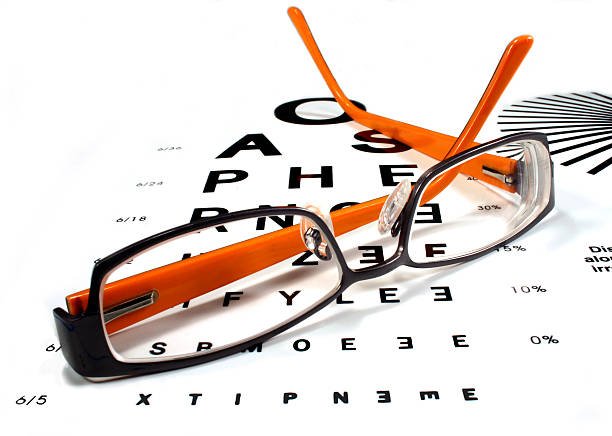 Spectacles with eye chart stock photo