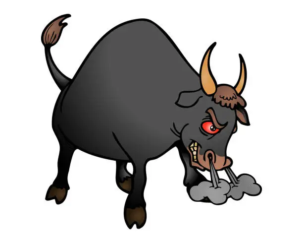 Vector illustration of illustration of a raging bull