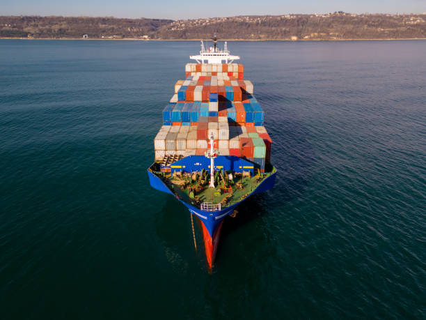istock Aerial view container ship, shipping or transportation concept background. 1468810641