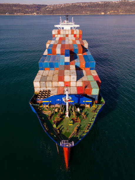 istock Aerial view container ship, shipping or transportation concept background. 1468810648