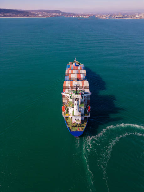 istock Aerial view container ship, shipping or transportation concept background. 1468810697