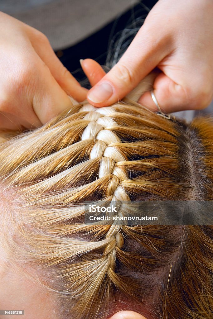 Hairstyle Close-up of weaving of a plait Adult Stock Photo