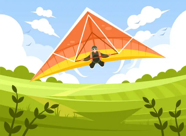 Vector illustration of Man flying on hang-glider