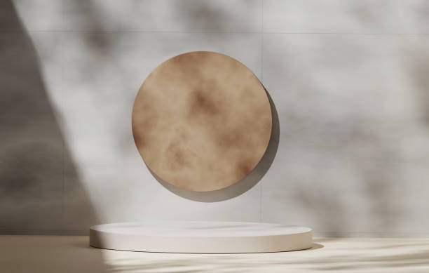 istock Geometric circle display stand showcases shadows of leaves on background 1468821113