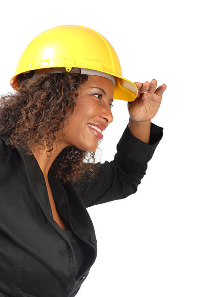 weibliche architekt - minority african ethnicity business hardhat stock-fotos und bilder