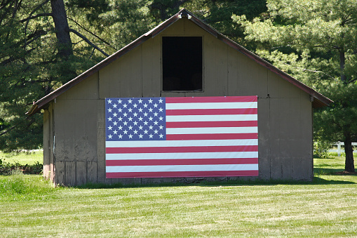 Old Barn with Big USA Flag in Carmel, Indiana