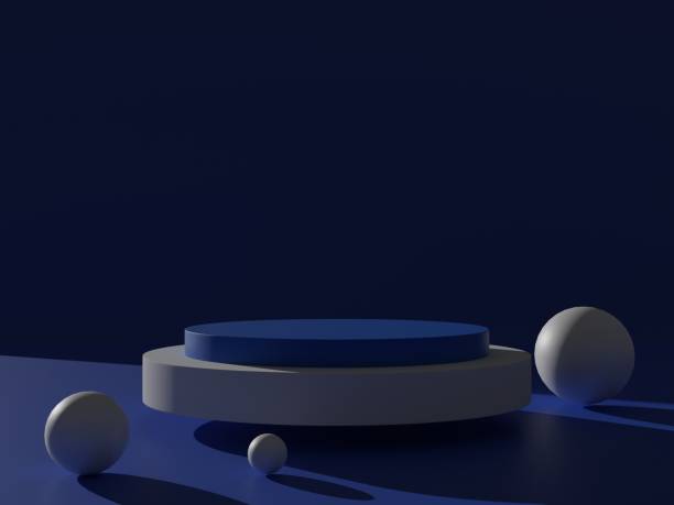 istock Blue Podium Background. Product. Showcase. 3D Render. Illustration. Studio. Floating. Minimalist 1468833436