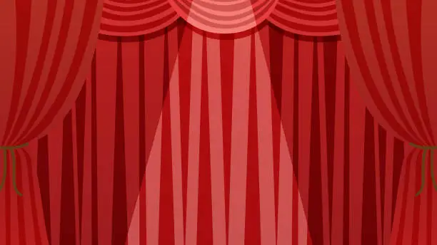 Vector illustration of This is a framed illustration of a stage curtain.　With spotlight