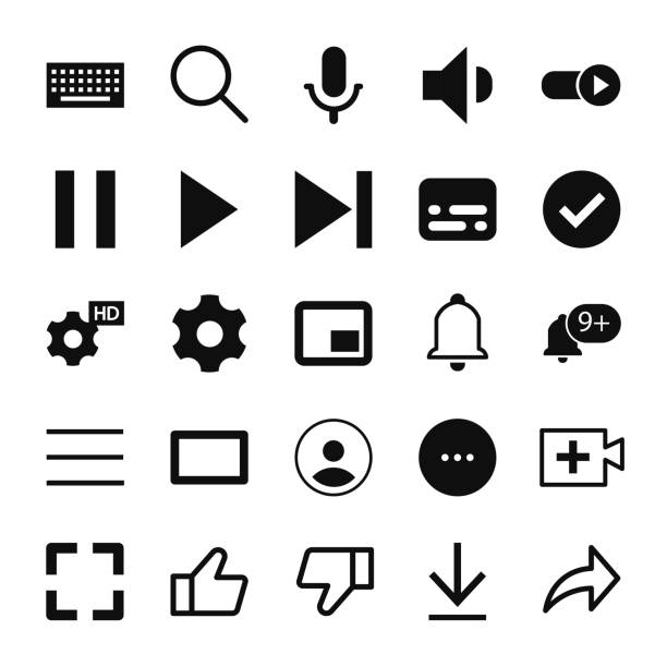 zestaw prostych ikon odtwarzacza wideo i muzyki dla aplikacji, sieci web lub programu - resting interface icons push button computer key stock illustrations