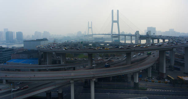 istock Panoramic view at Nanpu bridge highway junction in Shanghai 1468839476