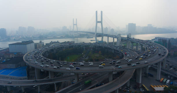 istock Panoramic view at Nanpu bridge highway junction in Shanghai 1468839485