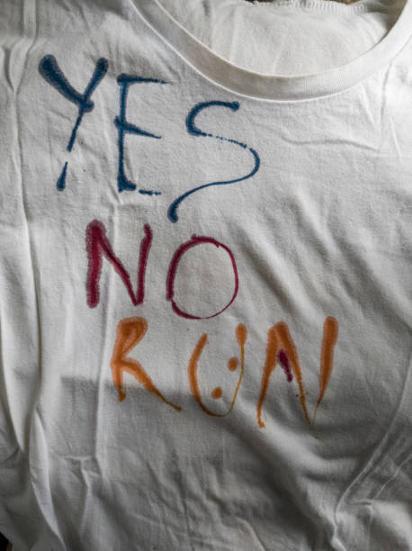 istock Writing Yes, No and Run on T-Shirt with Ink 1468839518