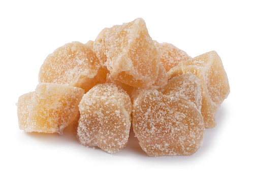 Studio shot of crystallised ginger cut out against a white background