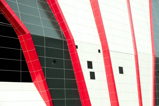 istock Colorful futuristic building details. Modern architectural design with black and red elements. 1468839686