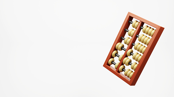 3D rendering of wooden abacus on white background, Ancient chinese calculator