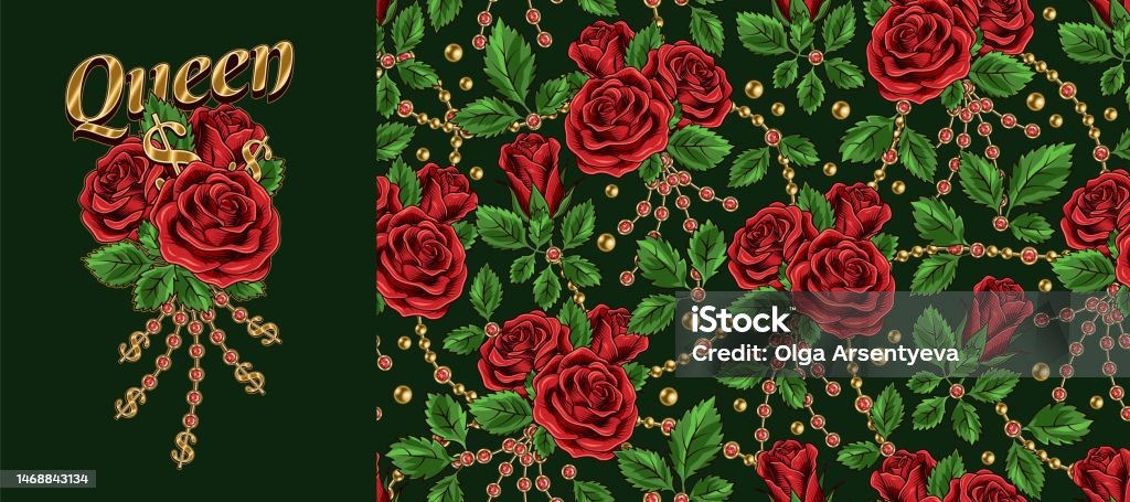 Rose Background Pattern Label Set Of Pattern Label With Red Roses Stock Illustration - Download Image ...