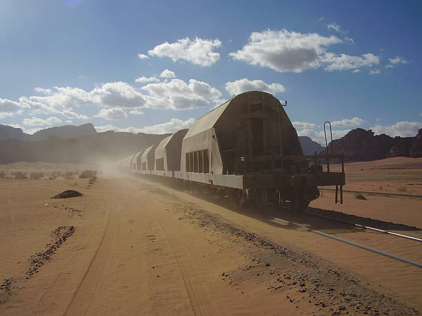 Freight train in the desert stock photo