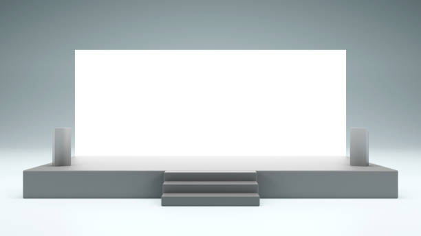 Simple stage with podium and blank backdrop for event presentation, 3D rendering