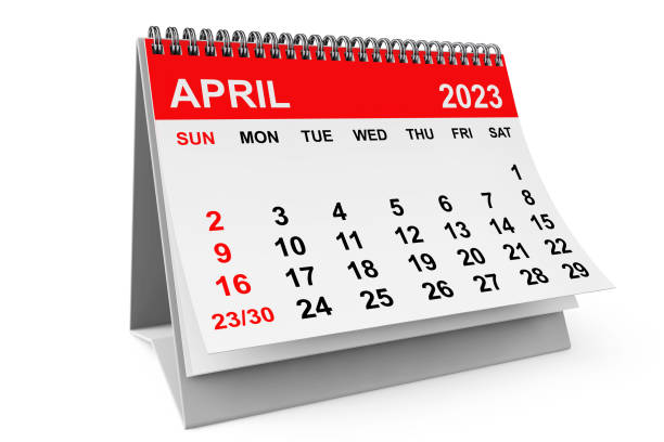 2023 anno calendario aprile. rendering 3d - april 2012 calendar year foto e immagini stock